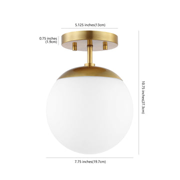 Marcel Bistro 7.75" Bohemian Farmhouse Iron/Frosted Glass LED Semi Flush Mount - JONATHAN Y